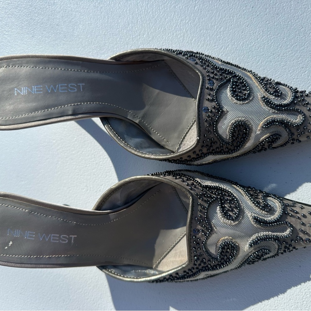Nine West Silver Beaded Mules